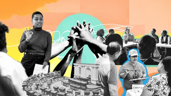A vibrant collage illustrating civic engagement and community power. It features diverse activists speaking, hands joined in unity, and a historic legislative chamber. This artistic composition emphasizes grassroots organizing, political participation, and social justice advocacy in a modern democratic society.