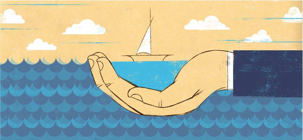 Evocative illustration of hand cradling boat. (c) Edel Rodriguez