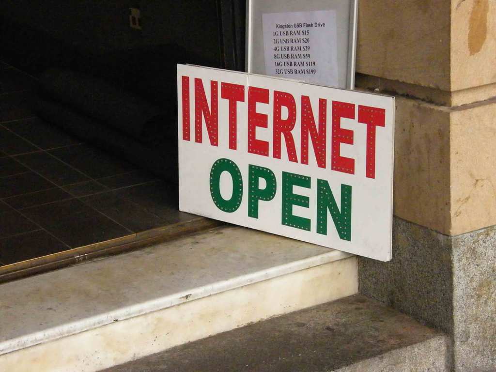 Internet open sign in window.  This image is not available under the 4.0 Creative Commons license.