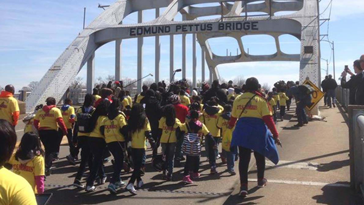 Marchers cross the Edmund Pettus Bridge. This image is available under the 4.0 Creative Commons license.