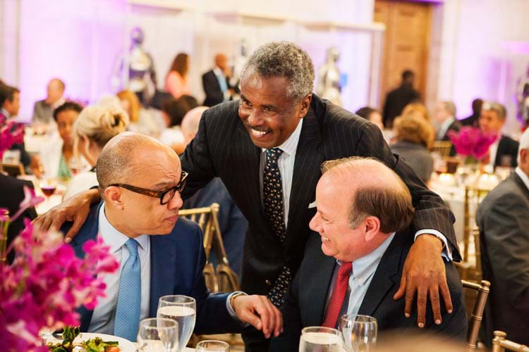 Darren Walker with Ghebre Mehreteab (standing) and Mayor Michael Duggan at the Ford Foundation dinner honoring Detorit partners. June 2015. Detroit, MI. Photo Credit & (c): 