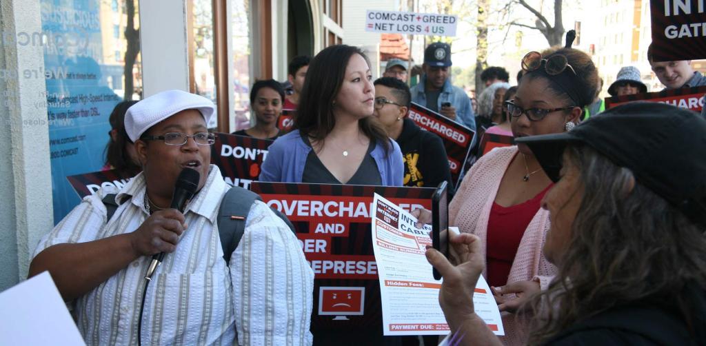 Protesters at "Don't block my internet" protest for Net neutrality.