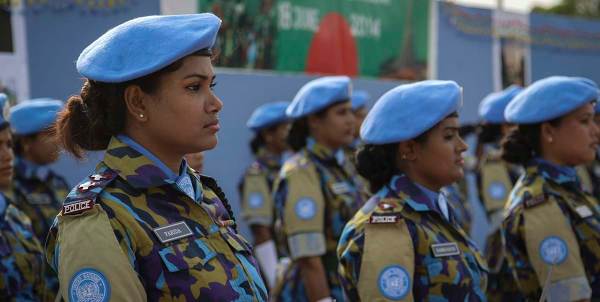 Young women of the United Nations Stabilization Mission in Haiti in formation. This image is unavailable under the 4.0 Creative Commons license.