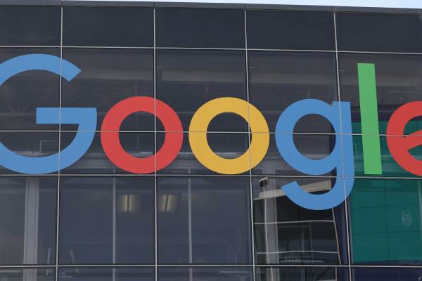 The Google logo on a building.