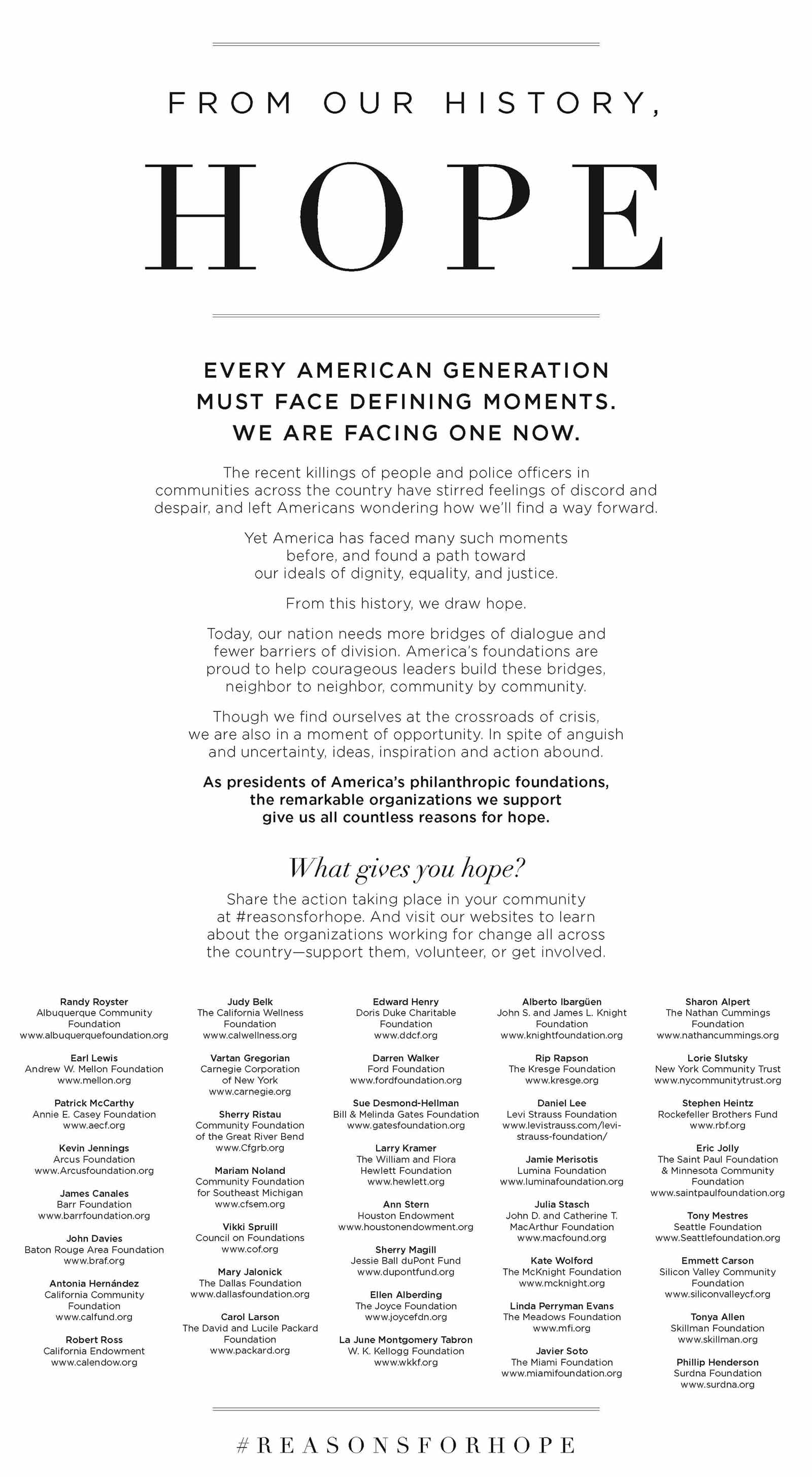 #ReasonsForHope newspaper ad