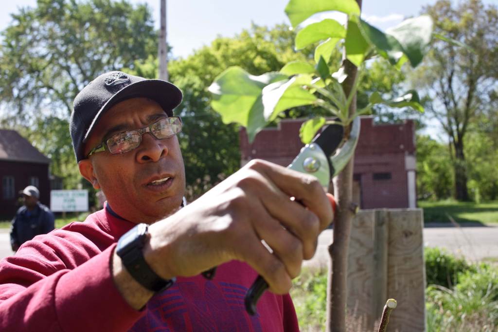 Michael Wimberley, founder of the volunteer organization "Friends of Detroit" working in garden (Photo by James Leynse/Corbis via Getty Images)
