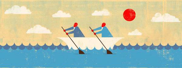 Evocative illustration of rowers in a boat. Not available under the 4.0 Creative Commons license.