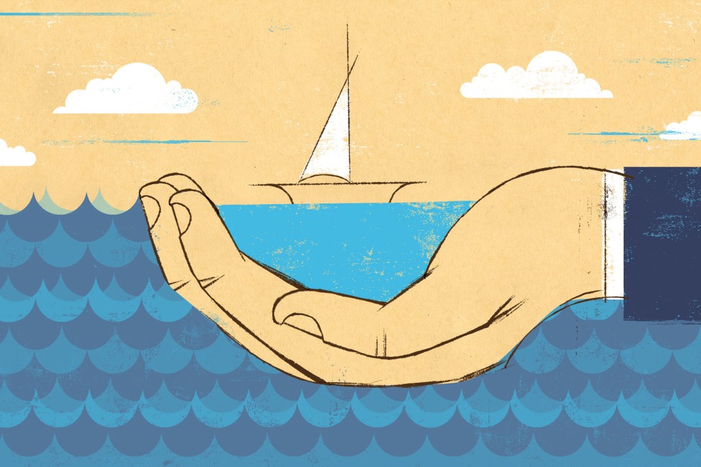 Evocative illustration of hand holding up a small boat. Not available under the 4.0 Creative Commons license.