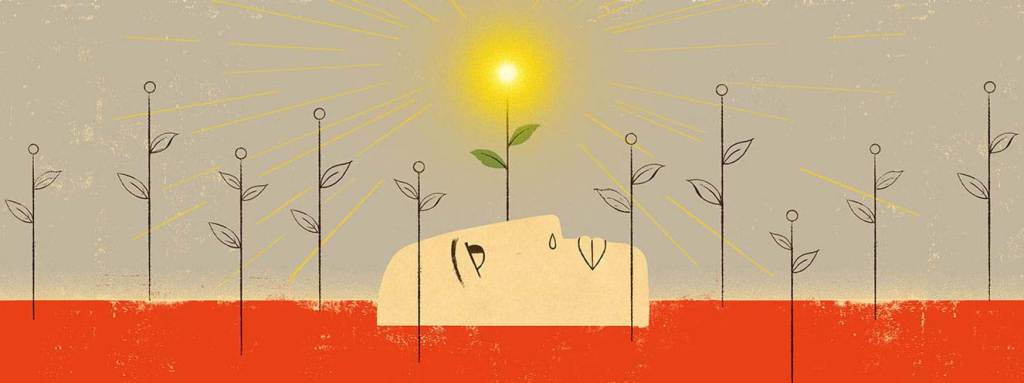 Evocative illustration of head among seedlings. Not available under the 4.0 Creative Commons license.