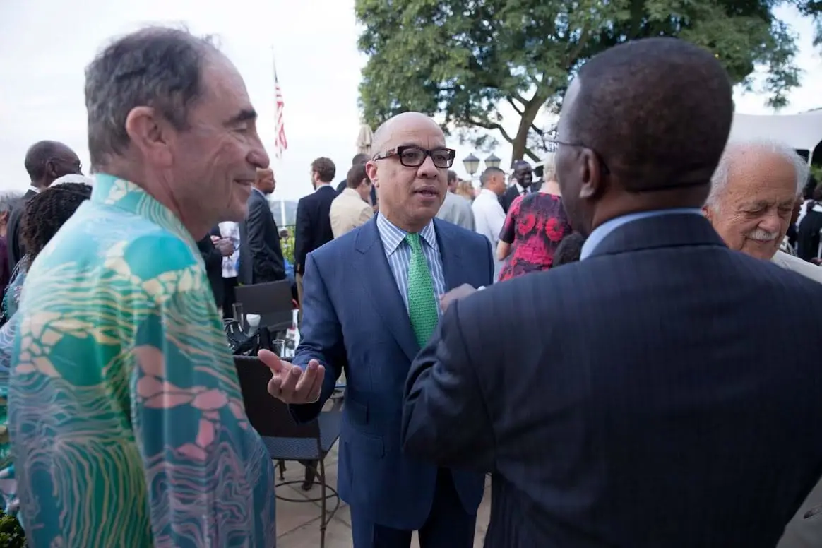 (From left to right) Albie Sachs, founding justice of South Africa’s Constitutional Court; Darren Walker, president of the Ford Foundation; Willy Mutunga, chief justice of Kenya; and George Bizos, one of Africa’s most prominent human rights lawyers.