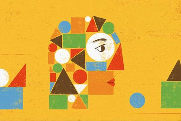 Evocative illustration of head made up of geometric shapes