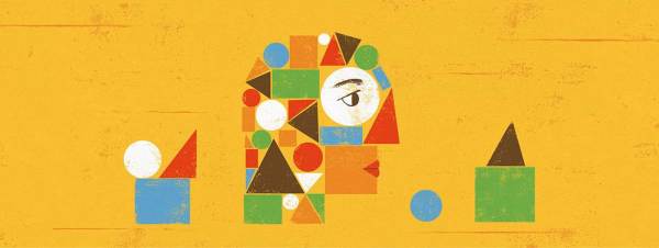 Evocative illustration of head made up of geometric shapes