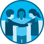 Illustration of three people embracing