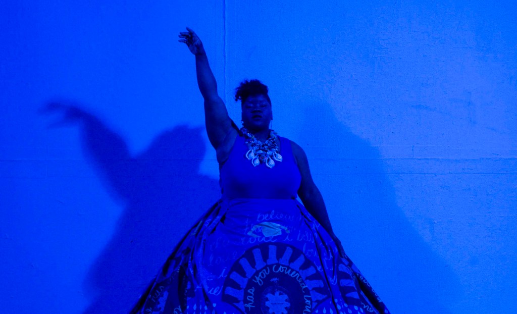 Vanessa German performing in Aetna Theater, Wadsworth Atheneum Museum of Art 2016. Photo Allen Phillips