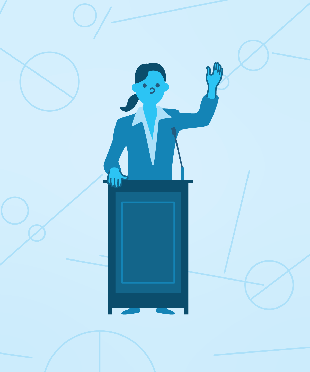 Illustration of a woman giving a speech behind a podium