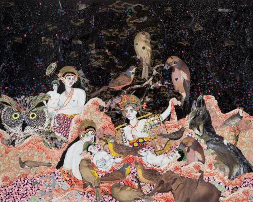Maria Berrio | Nativity, 2014 | Collage with Japanese paper, acrylic and watercolor paint, pencil, and rhinestones