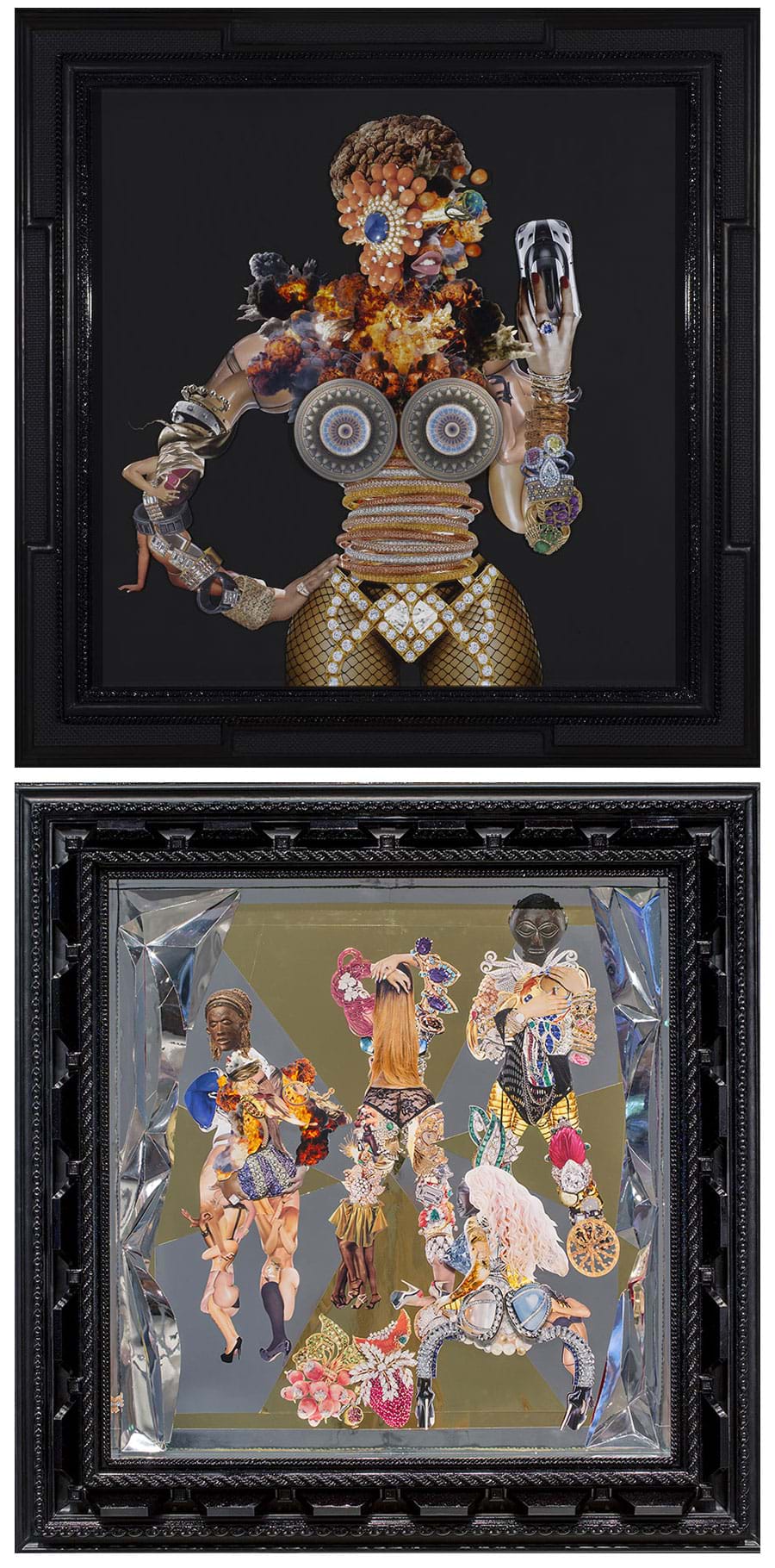 Rashaad Newsome | #1st Place, 2016 | Collage in custom frame with leather and automotive paint | Look Back at It, 2016 | Collage in custom frame with leather and automotive paint