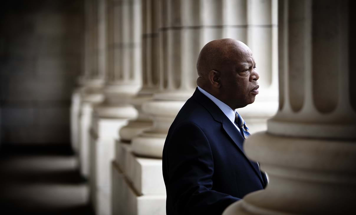 Congressman John Lewis (D-GA) standing outside his offices in the Cannon House office building in Washington, DC.