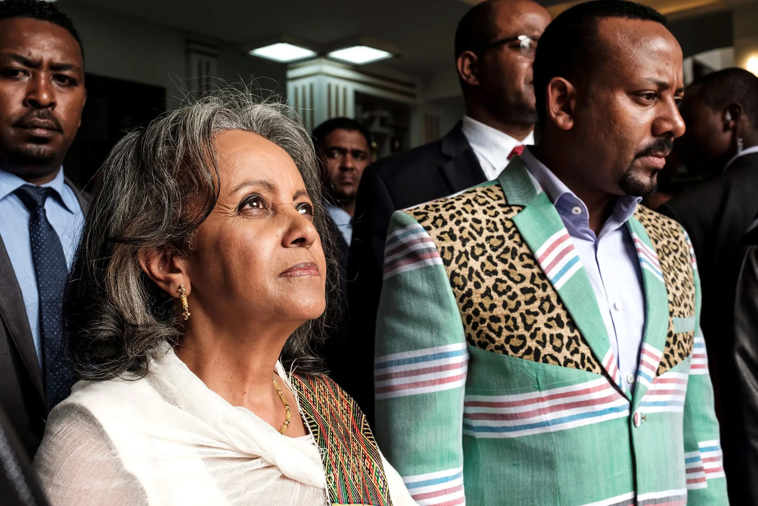 ahle-Work Zewde (L) walks with Prime Minister Abiy Ahmed (R) after being elected as Ethiopia's first female President