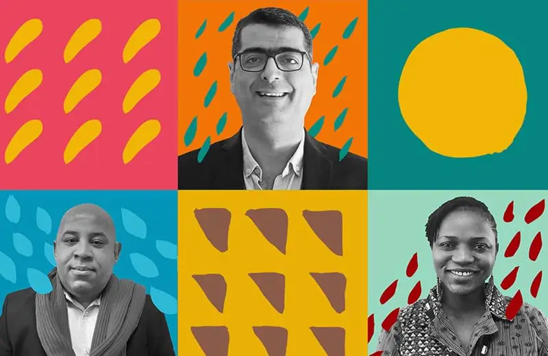 Collage of Ford Global Fellows and colorful shapes