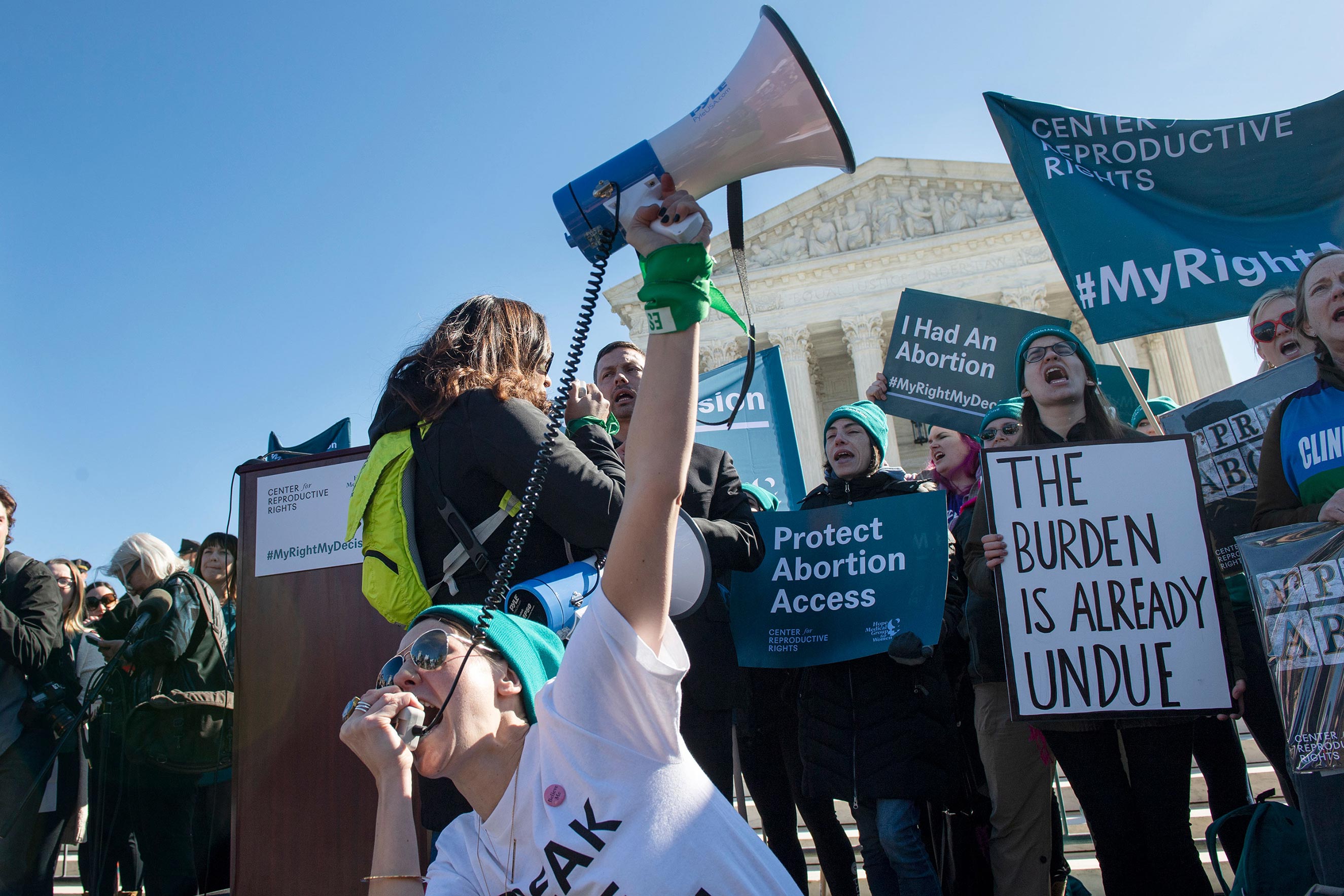 Abortion rights activists protest during a demonstration outside the Supreme Court in Washington