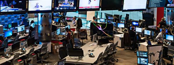 Overhead shot of the CNN news room