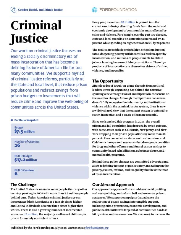First page of the GREJ - Criminal Justice One-Pager