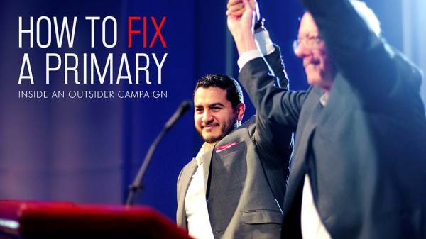 The words "How to Fix a Primary: Inside and Outsider Campaign" I super-imposed on a photo of Abdul El-Sayed and Bernie Sanders where Bernie is holding up Abdul's hand in victory