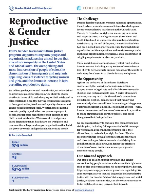 First page of the GREJ - Reproductive & Gender Justice