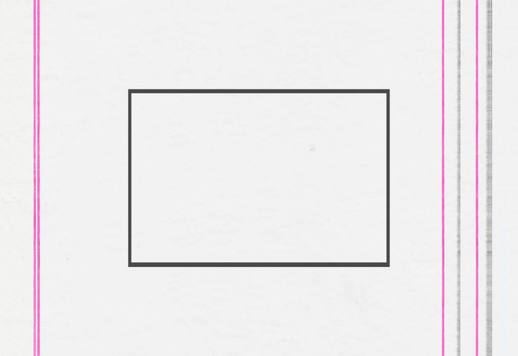 An outline of a black rectangle on top of a light gray background. On either side of the black rectangle are slightly blurry vertical hot pink and dark gray lines.