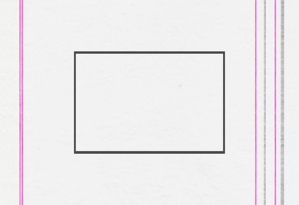 An outline of a black rectangle on top of a light gray background. On either side of the black rectangle are slightly blurry vertical hot pink and dark gray lines.
