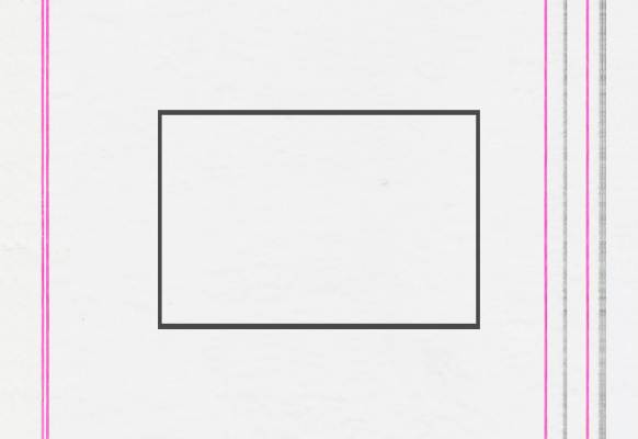 An outline of a black rectangle on top of a light gray background. On either side of the black rectangle are slightly blurry vertical hot pink and dark gray lines.