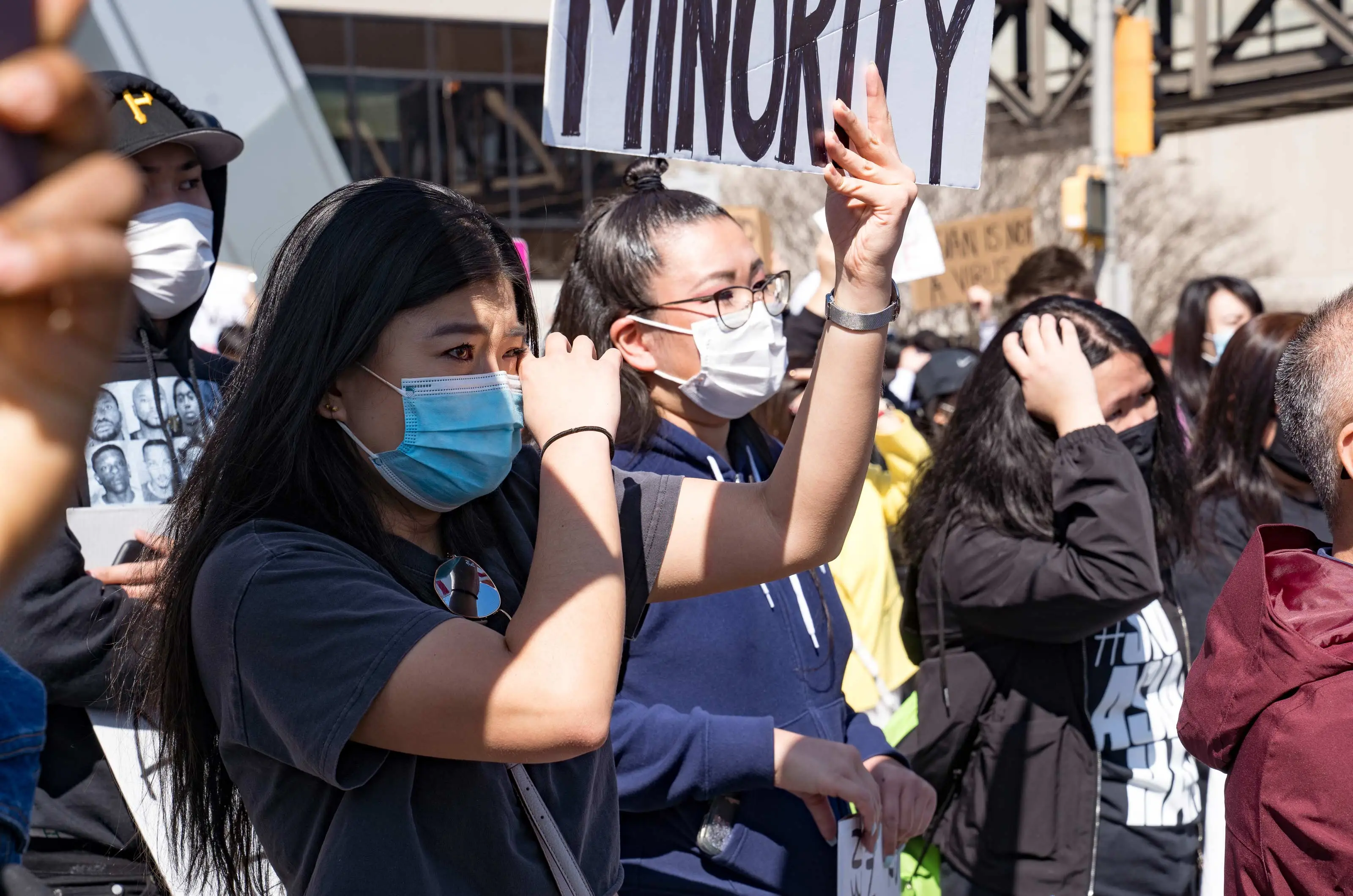 Demonstrators in Atlanta, Georgia cry while in the street to show support for Asian and Pacific Islander communities.