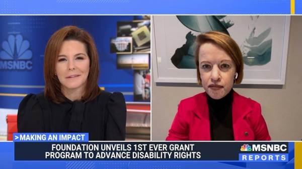 Split screen of Stephanie Ruhle on the left wearing a black top and Rebecca Cokley on the right wearing a black turtle neck top and red blazer.