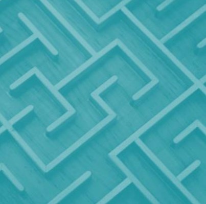 A high-angle, close-up shot of a light blue maze. The pathways are clearly defined, creating a sense of complexity and challenge.