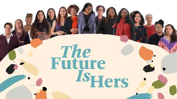 A collage of women with the words The Future Is Hers