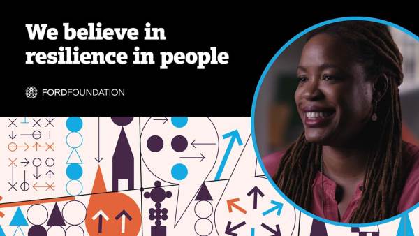 Text: "We believe in resilience in people" with a smiling photo of Heather McGhee.
