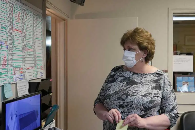 Kathaleen Pittman, administrator of the Hope Medical Group for Women looks at a schedule board in an office in Shreveport, Louisiana.