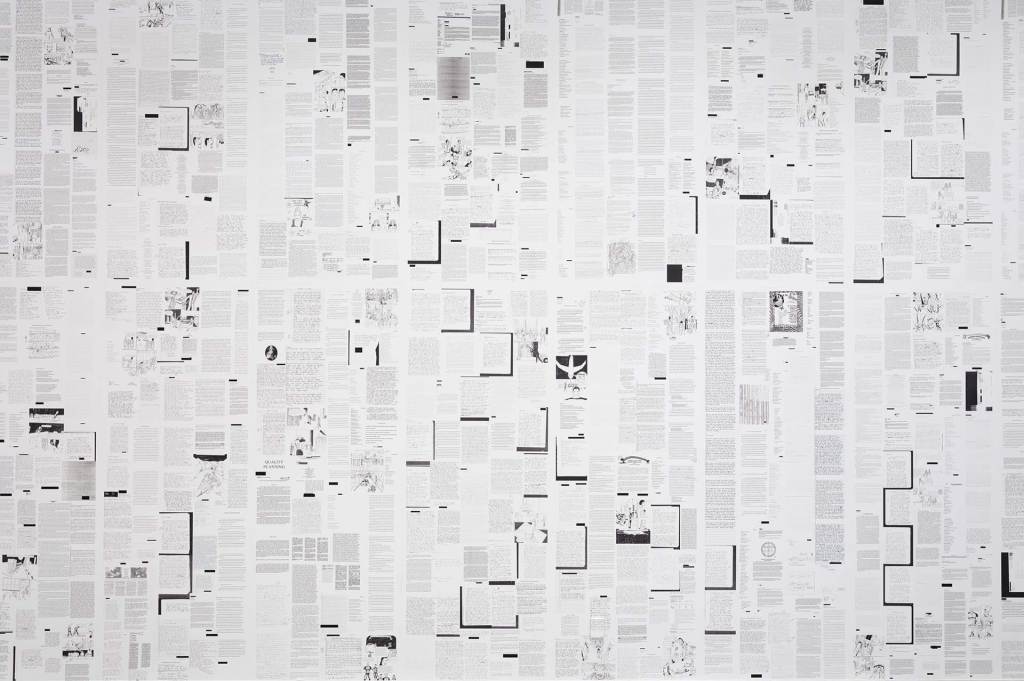 A collage of black and white pages from a book