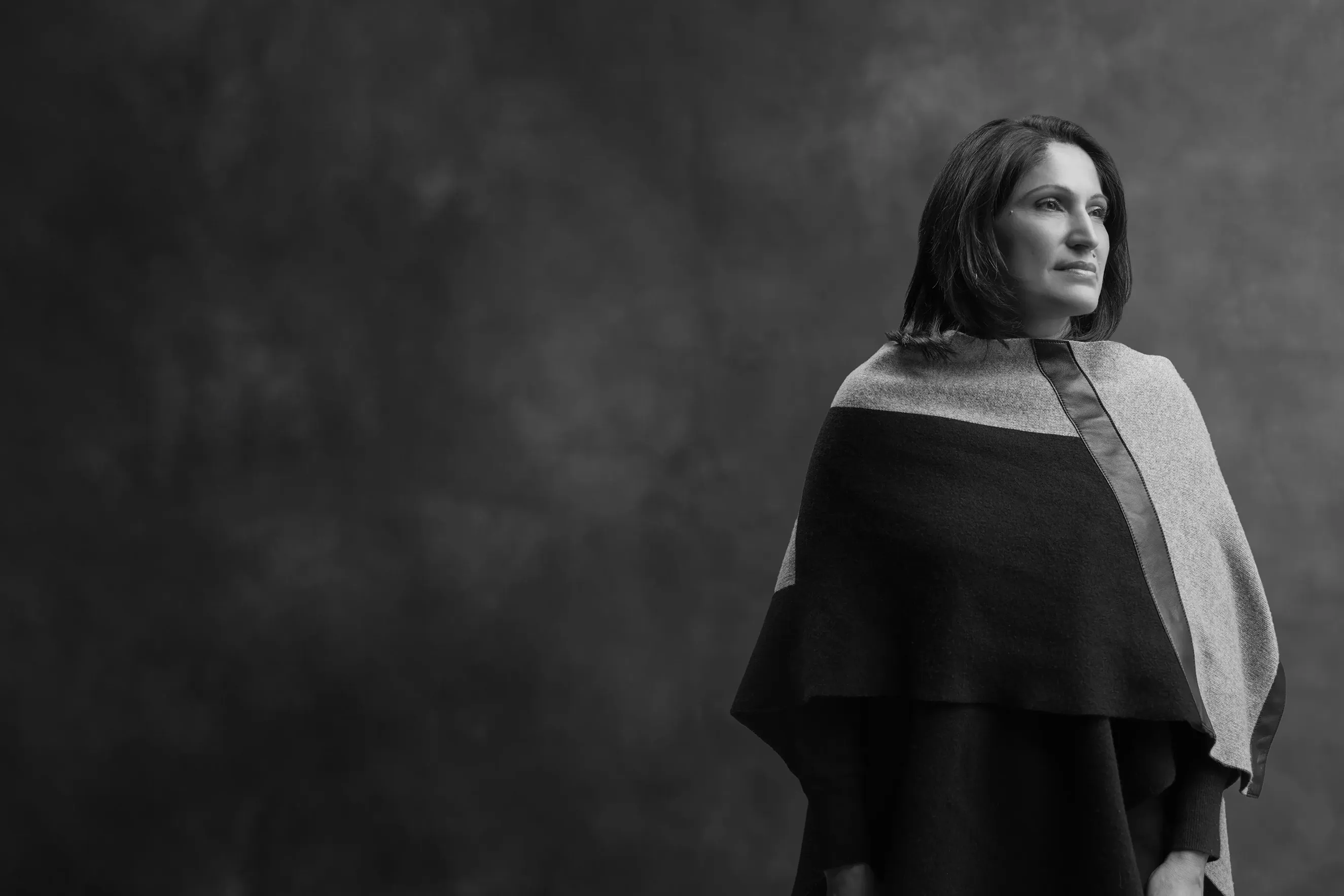 Black and white portrait of Aarti Kohli