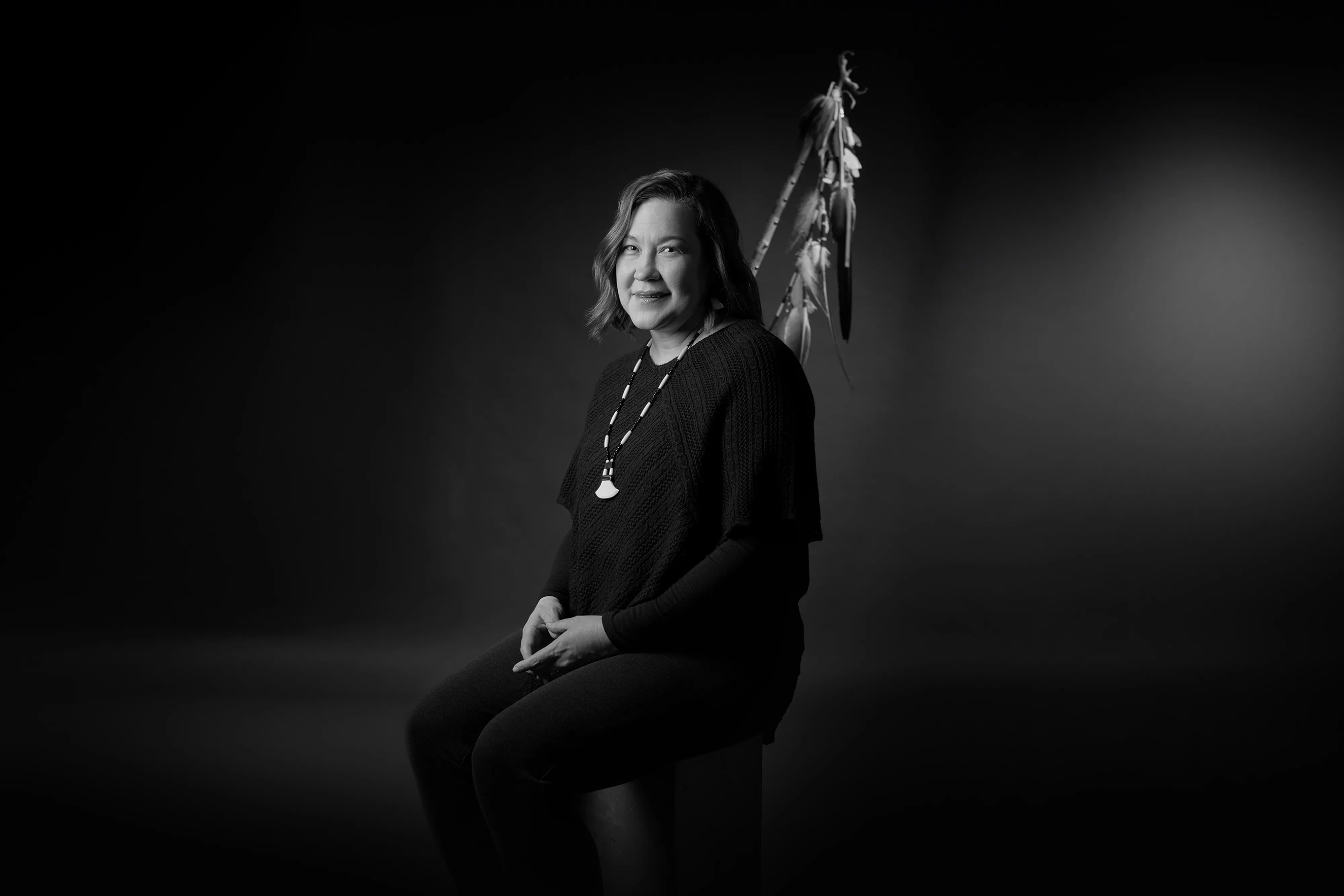 Black and white portrait of Sarah Kastelic