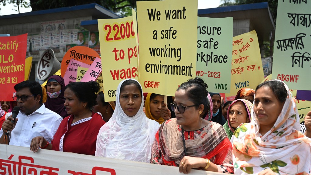 Demonstrators in Bangladesh rally in support of garment workers.
