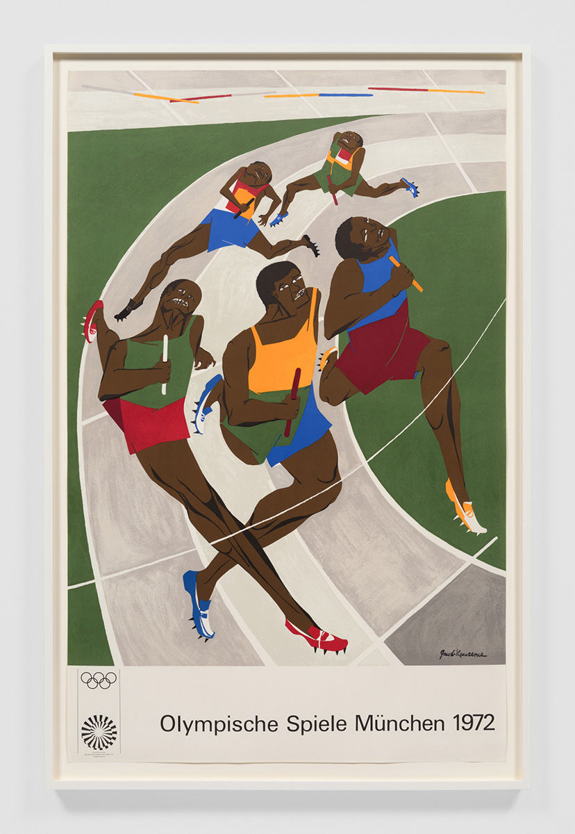 Painting of five Black runners on a track.