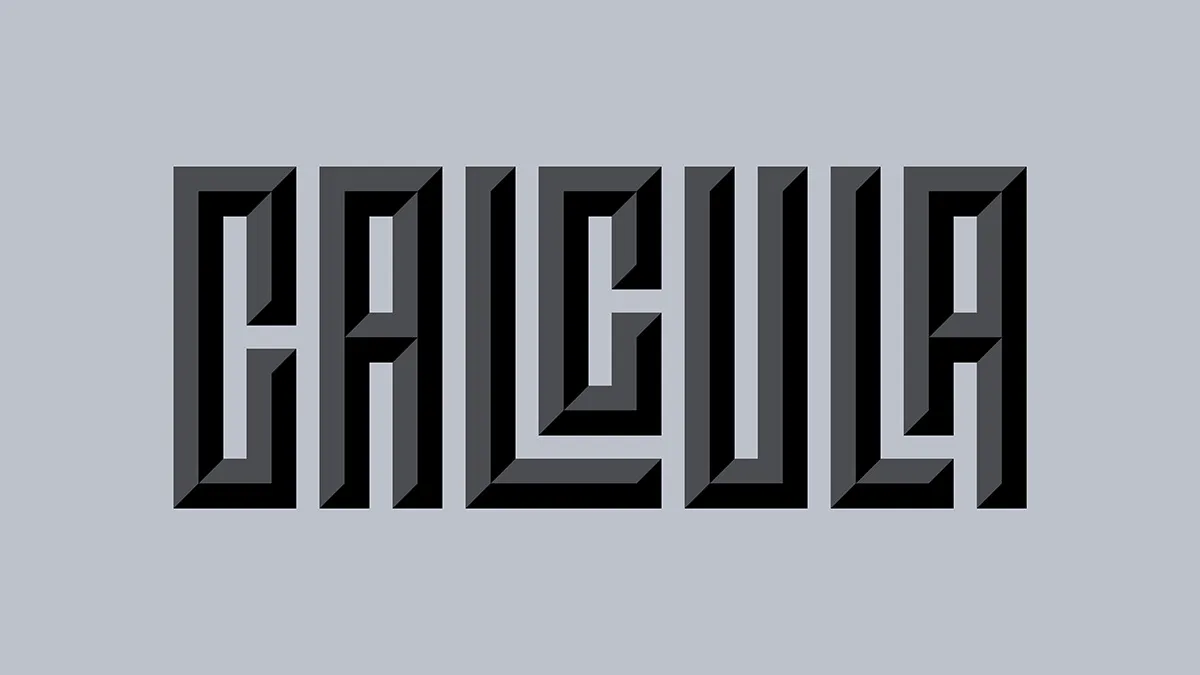 A greyscale image of the text “CALCULA” in a geometric font.