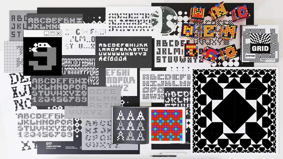 A collage featuring stylized alphabets in different fonts.