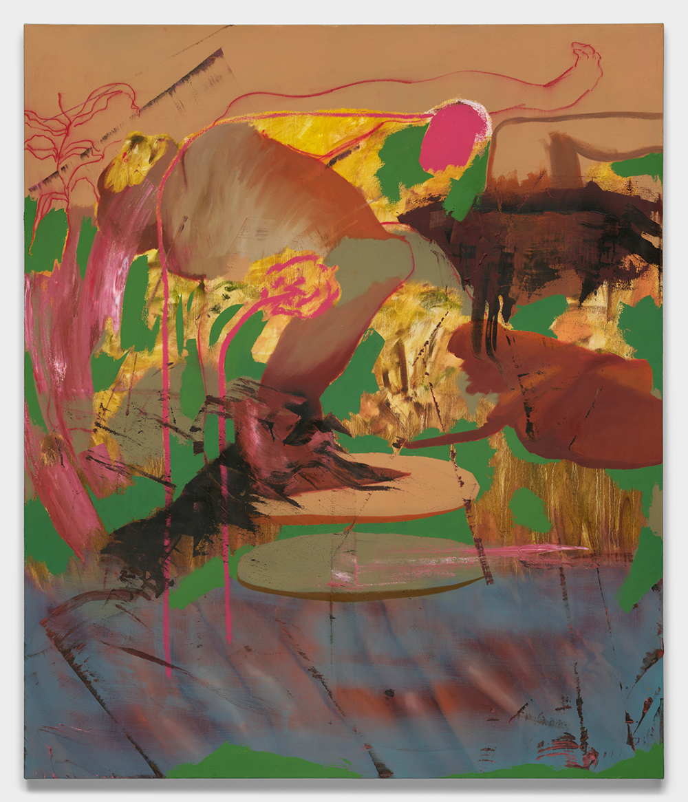 An abstract painting of gestural brushstrokes to create what appears to be a ramming bull.