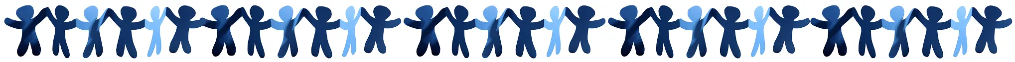 A horizontal paper-cutout style graphic of a diverse group of people holding hands, rendered in alternating shades of dark and light blue. This banner symbolizes community collaboration, collective advocacy, and social unity for child health and grassroots lobbying.