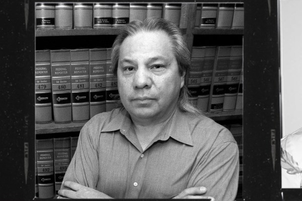 B&W photo collage of John Echohawk