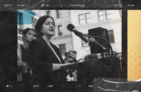 B&W photo collage of Marielena Hincapié