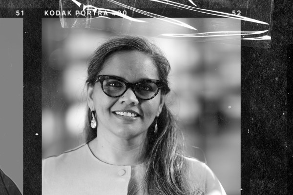 B&W photo collage of Sarita Gupta